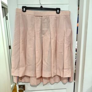 Thom Browne Seersucker Classic Wool Midi Skirt Sz 5 XXL Pink Striped Kilt